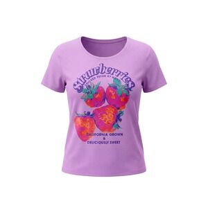 Unbranded Graphic Tee Womens XL Purple Fair Strawberries California Grown Scoop